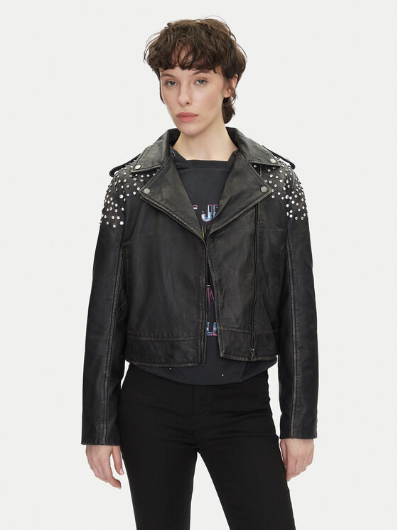 Pepe Jeans Kurtka skórzana Fantasy PL402523 Czarny Regular Fit
