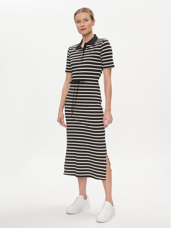 Tommy Hilfiger Sukienka codzienna Reg Breton Midi Polo Dress Ss WW0WW42030 Czarny Regular Fit