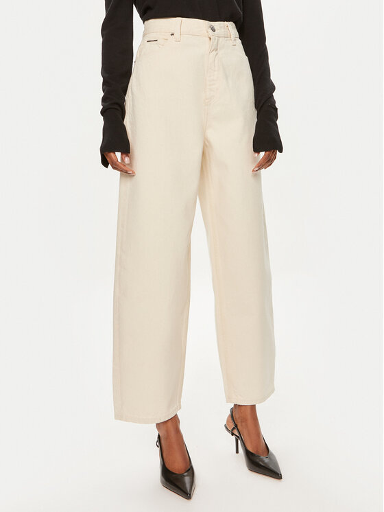 Calvin Klein Jeansy K20K207270 Écru Wide Leg