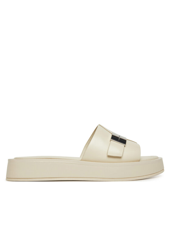Calvin Klein Klapki Flatform Slide W/Ck Hw - Lth HW0HW02368 Écru