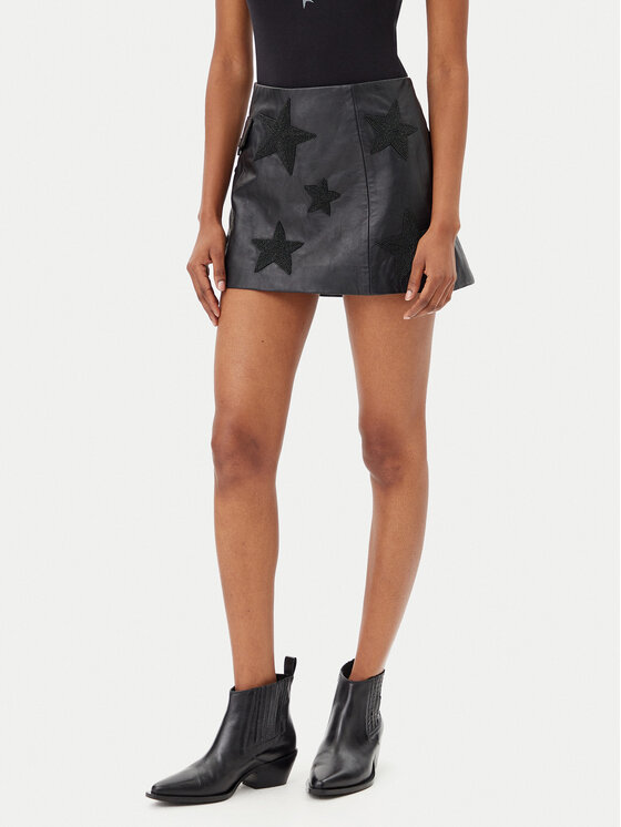 One Teaspoon Spódnica skórzana Embellished Star 27138 Czarny Regular Fit