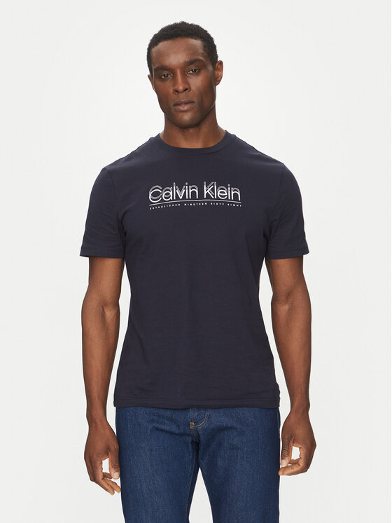 Calvin Klein T-Shirt Double Logo K10K114149 Granatowy Regular Fit