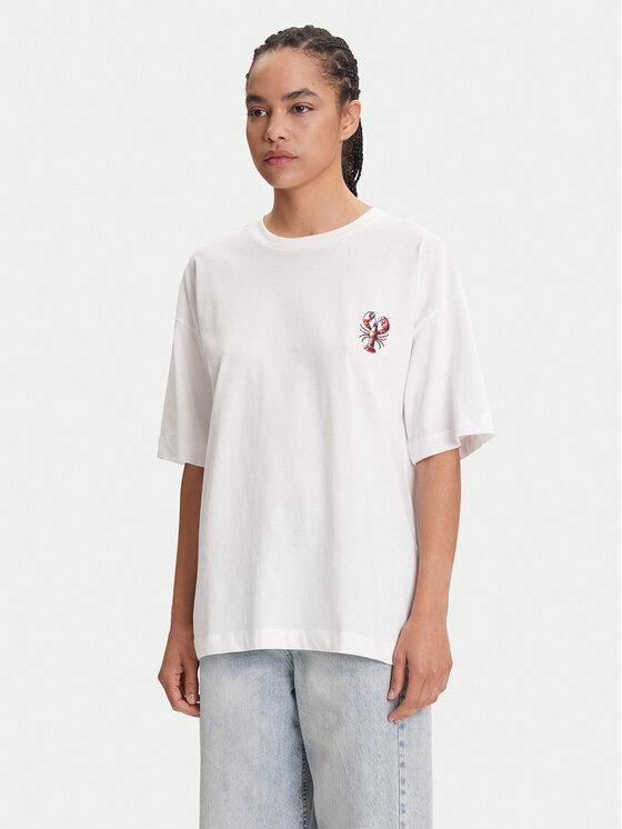 Pieces T-Shirt Tobster 17160811 Biały Oversize
