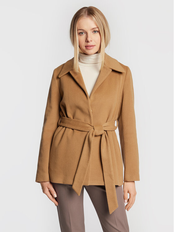 Calvin Klein Płaszcz wełniany K20K204154 Brązowy Regular Fit