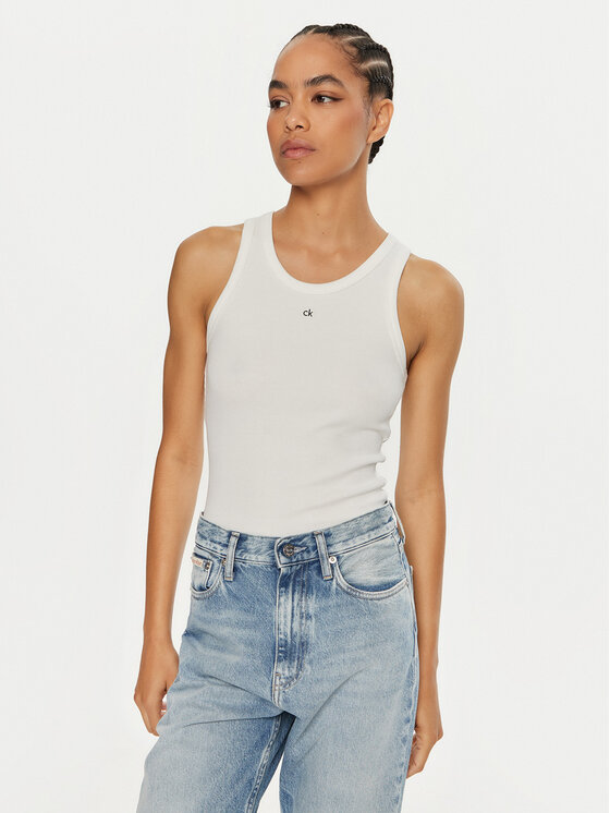 Calvin Klein Top Graphic K20K208065 Biały Slim Fit