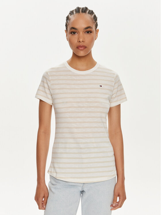 Tommy Hilfiger T-Shirt 1985 WW0WW37857 Beżowy Slim Fit