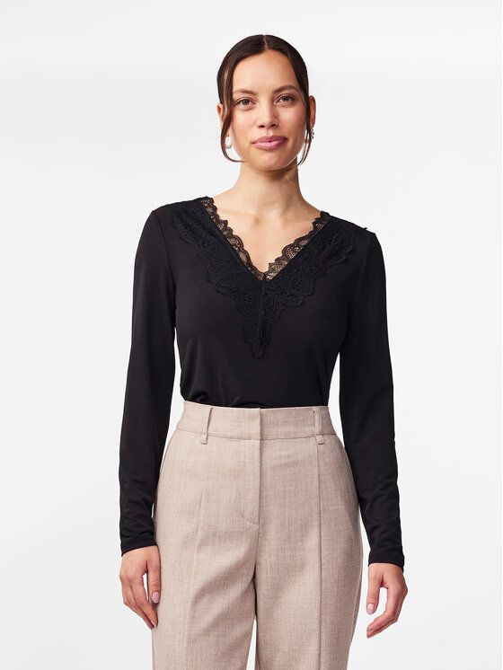 YAS Bluzka Lori 26032834 Czarny Regular Fit