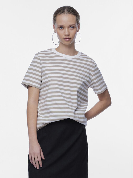 Pieces T-Shirt Ria 17146339 Beżowy Regular Fit
