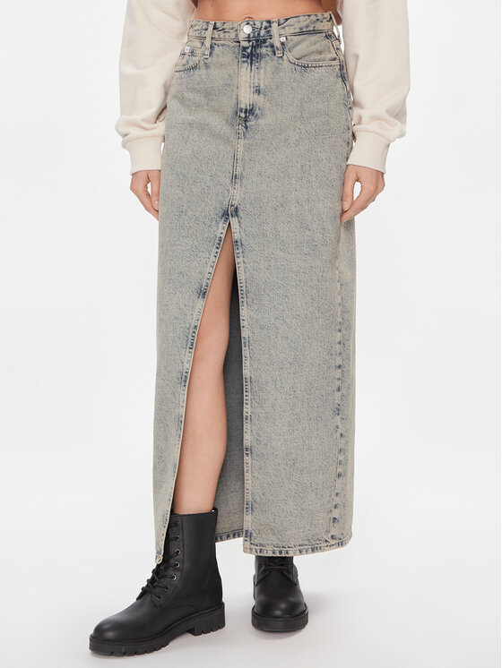 Calvin Klein Jeans Spódnica jeansowa Front Split Maxi Denim Skirt J20J222869 Niebieski Slim Fit