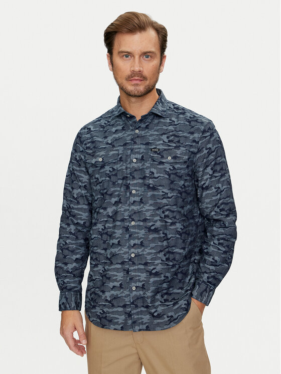 Guess Koszula Collins M4YH80 WGF50 Granatowy Regular Fit