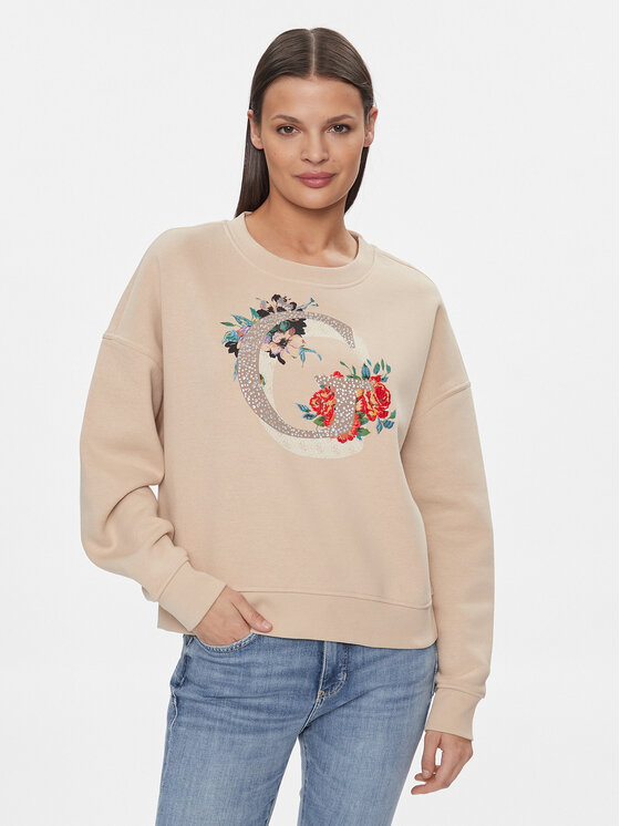Guess Bluza W4RQ11 K9Z21 Beżowy Regular Fit