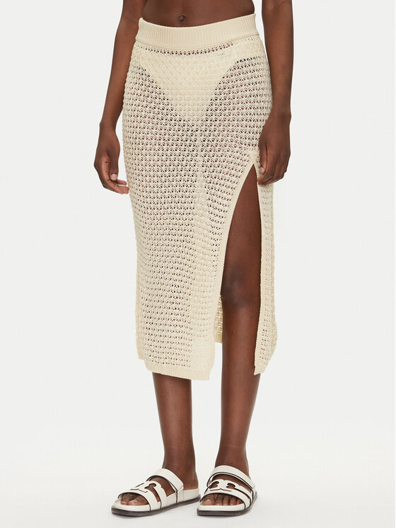 Guess Spódnica midi E5GD09 Z3N30 Écru Regular Fit