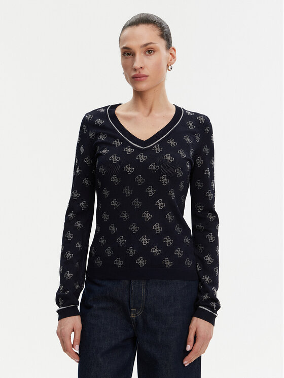 Guess Sweter W5GR07 Z3D60 Granatowy Regular Fit