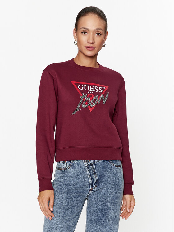 Guess Bluza W3BQ14 KB681 Bordowy Regular Fit