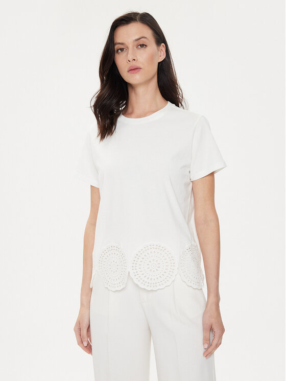 Sisley T-Shirt 3F1QL105I Écru Regular Fit