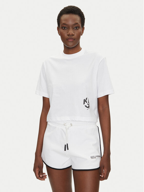 KARL LAGERFELD T-Shirt A2W17076 Biały Cropped Fit