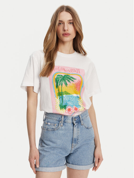 Roxy T-Shirt ERJZT05899 Biały Relaxed Fit
