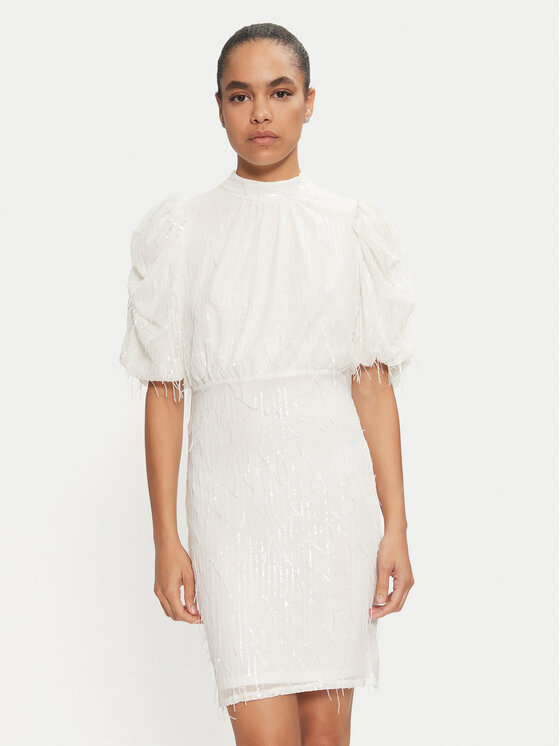 YAS Sukienka koktajlowa Elza 26035567 Écru Regular Fit