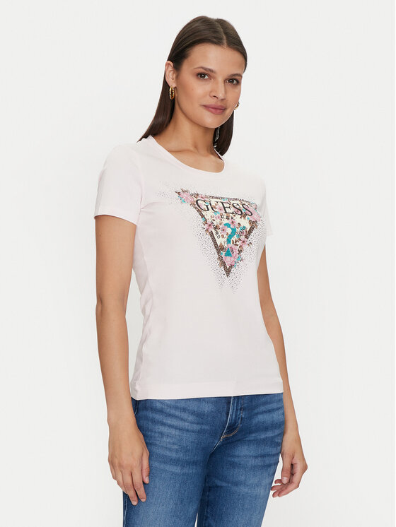Guess T-Shirt Cherry Flower W4YI26 J1314 Różowy Slim Fit