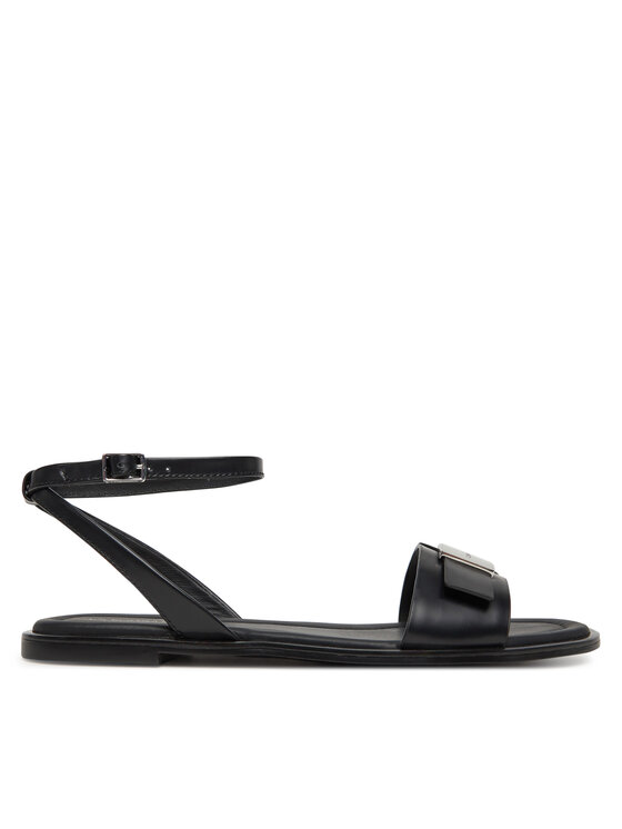 Calvin Klein Sandały Flat Sandal W/Ck Hw - Lth HW0HW02367 Czarny