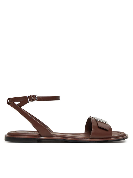 Calvin Klein Sandały Flat Sandal W/Ck Hw - Lth HW0HW02367 Brązowy