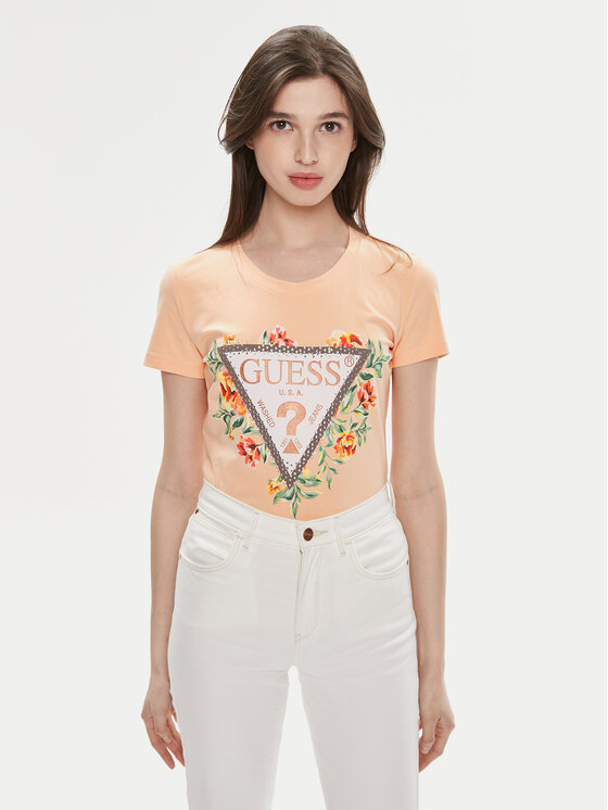 Guess T-Shirt W4GI24 J1314 Pomarańczowy Slim Fit
