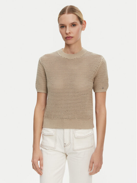 Tommy Hilfiger Sweter Pointelle WW0WW45950 Beżowy Regular Fit