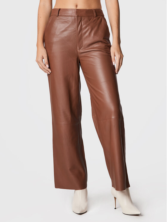 Gestuz Spodnie skórzane Agatagz 10905887 Brązowy Regular Fit