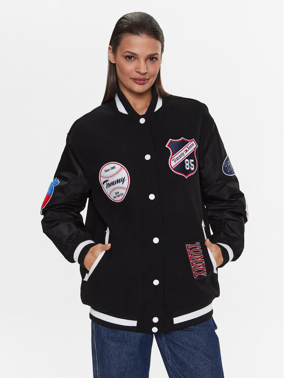 Tommy Jeans Kurtka bomber Letterman DW0DW14940 Czarny Oversize
