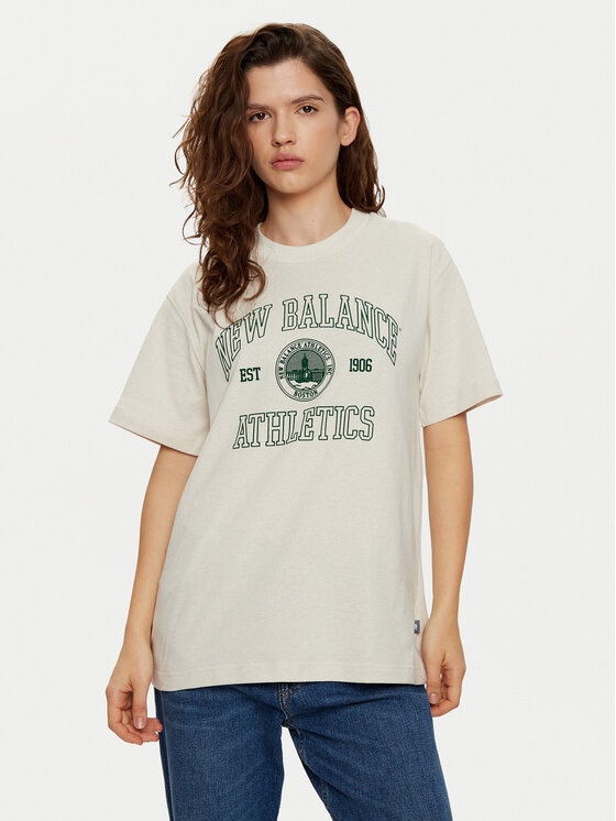New Balance T-Shirt WT43548 Brązowy Oversize