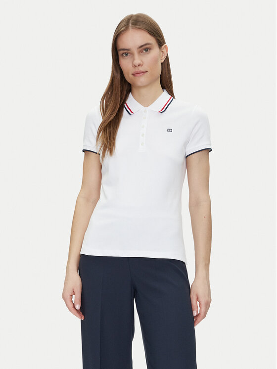 Tommy Hilfiger Polo Feminine Sporty Slim Polo Ss WW0WW44517 Biały Regular Fit