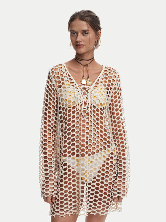 Desigual Sukienka plażowa Flow 25SWMK22 Beżowy Regular Fit