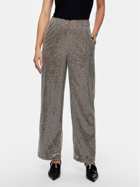 YAS Spodnie materiałowe 26032755 Srebrny Regular Fit