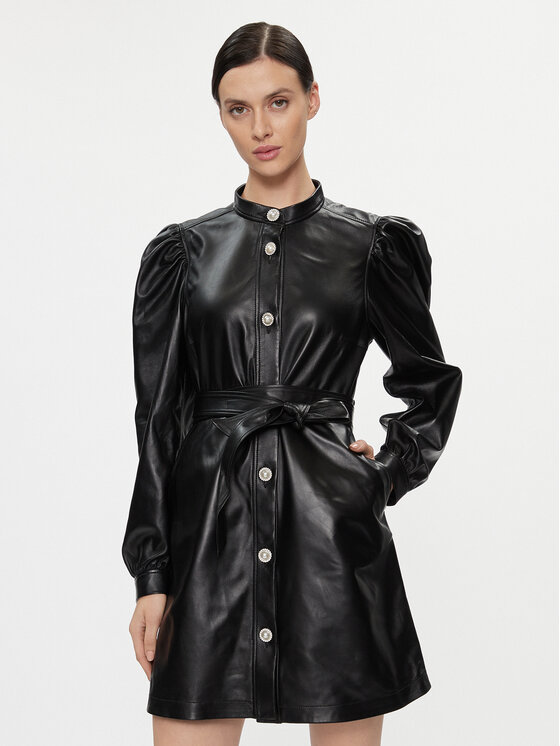 Custommade Sukienka skórzana Lanette 999418461 Czarny Regular Fit
