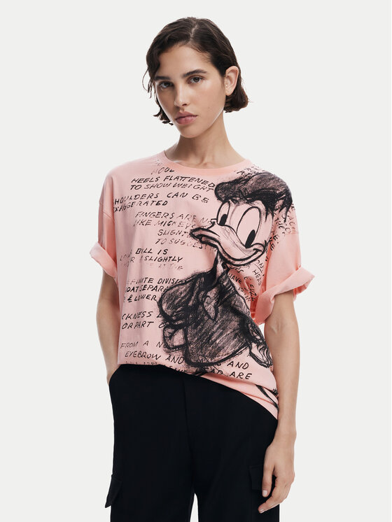 Desigual T-Shirt Donald 25SWTKAH Różowy Loose Fit