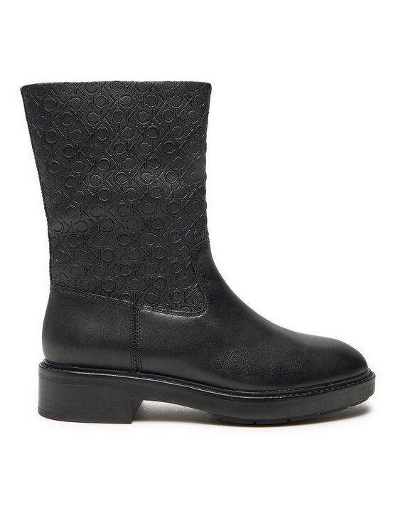 Calvin Klein Botki Flat Ankle Boot Mono Mix HW0HW02195 Czarny