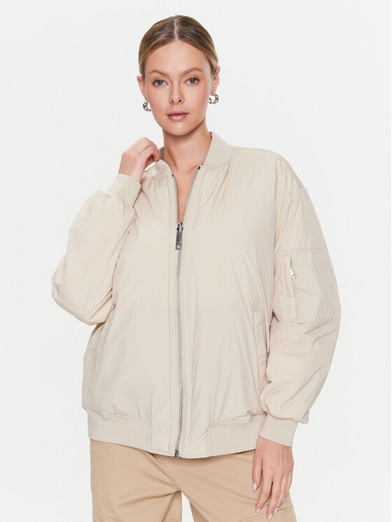 Calvin Klein Kurtka bomber Light Paded Quilt Bomber Jacket K20K205178 Écru Regular Fit