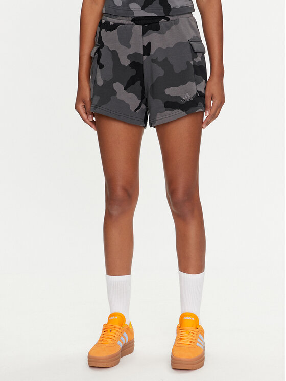 adidas Szorty sportowe Essentials 3-Stripes Camo-Print IX3707 Szary Loose Fit