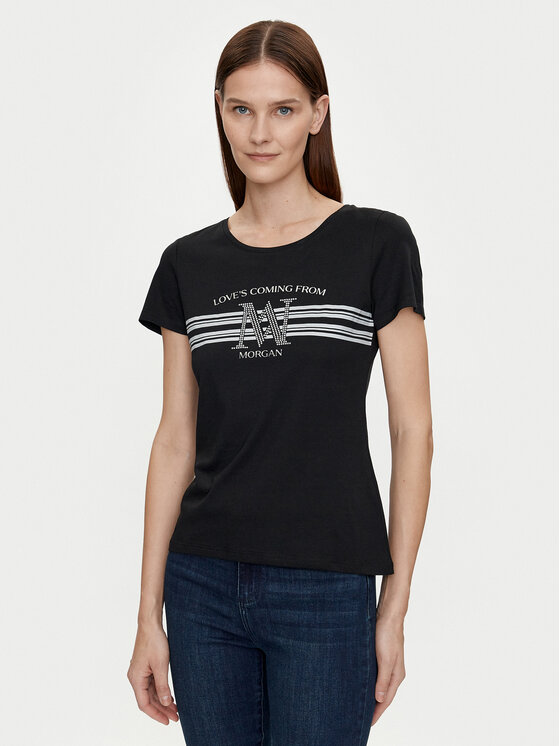 Morgan T-Shirt 241-DONNA Czarny Regular Fit