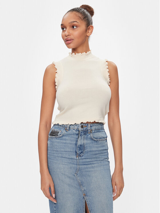 Vero Moda Bluzka Gold 10297855 Beżowy Slim Fit