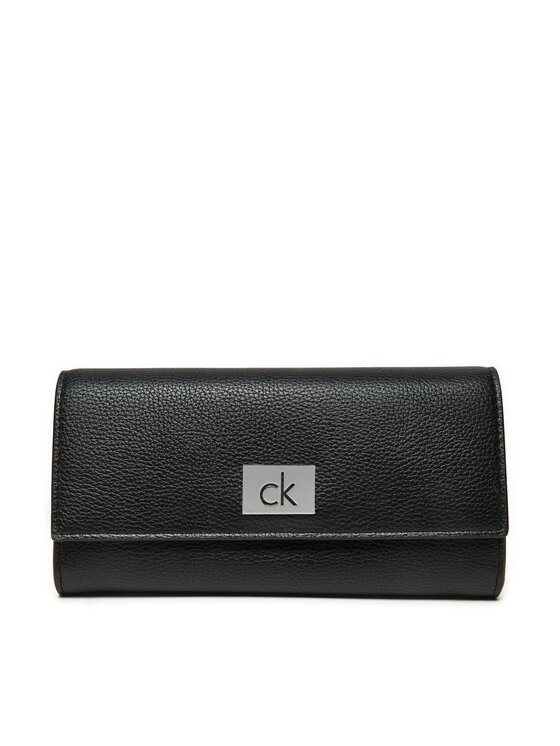 Calvin Klein Duży Portfel Damski Ck Plaque Large Trifold K60K612839 Czarny