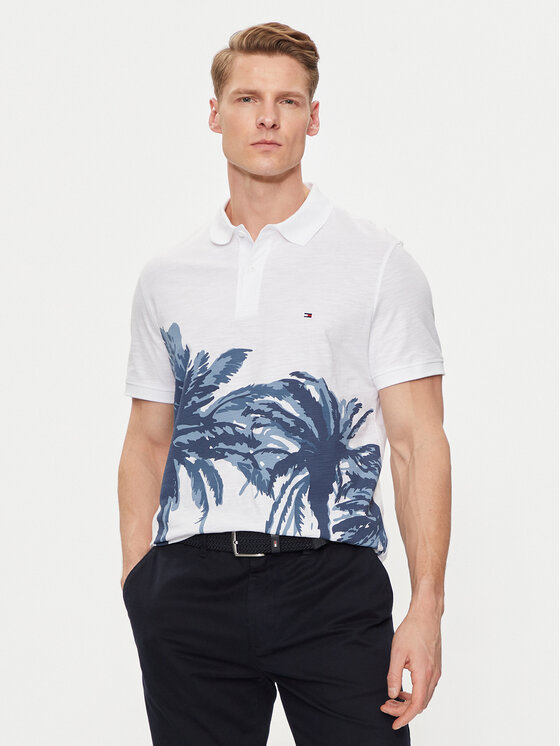 Tommy Hilfiger Polo Palm Print MW0MW34758 Biały Regular Fit
