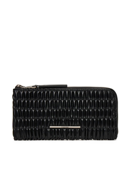Calvin Klein Duży Portfel Damski Ruched Long L-Zip LV04K1085G Czarny