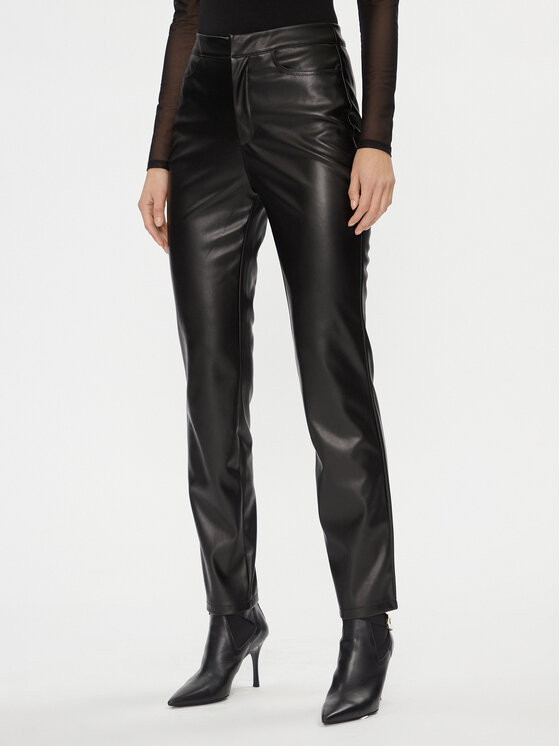 Noisy May Spodnie z imitacji skóry 27026067 Czarny Slim Fit