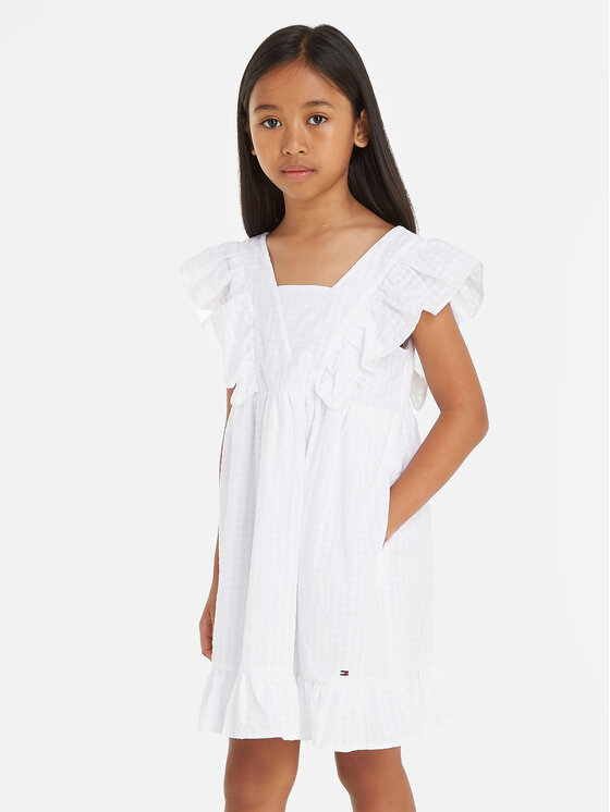 Tommy Hilfiger Sukienka letnia Gingham KG0KG07930 D Biały Relaxed Fit