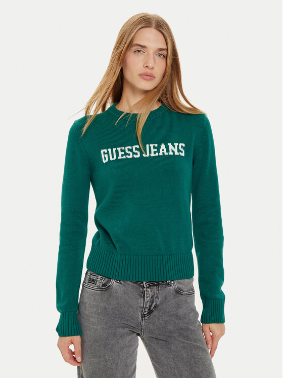 Guess Jeans Sweter W4BR10 Z3HM1 Zielony Regular Fit