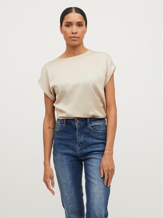 Vila T-Shirt Ellette 14059563 Beżowy Regular Fit
