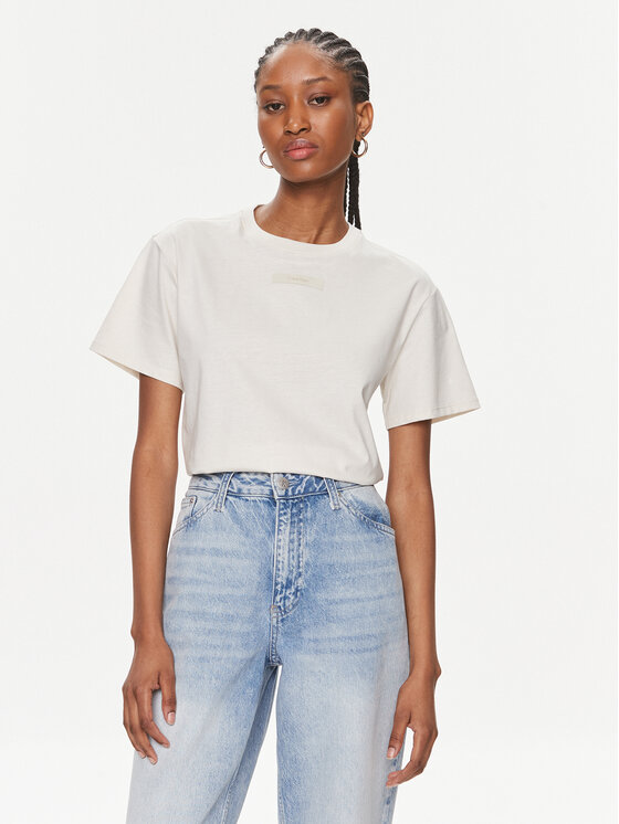 Calvin Klein T-Shirt Micro Logo K20K206629 Écru Regular Fit