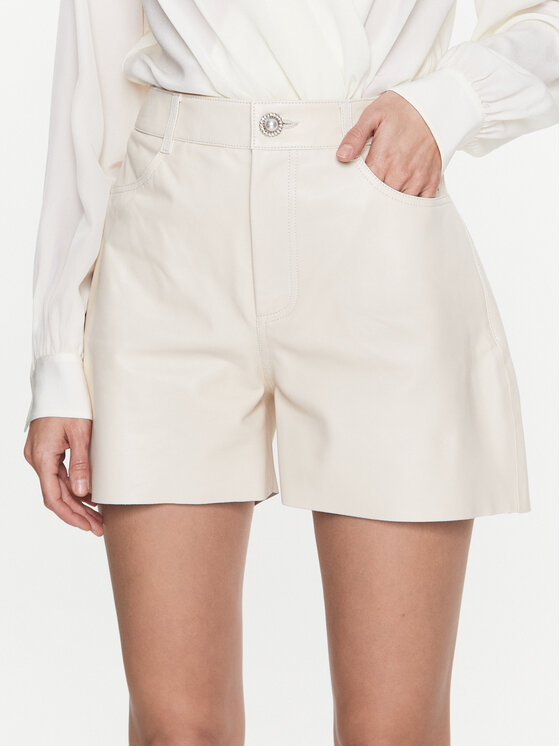 Custommade Szorty skórzane Nava 999418711 Écru Regular Fit