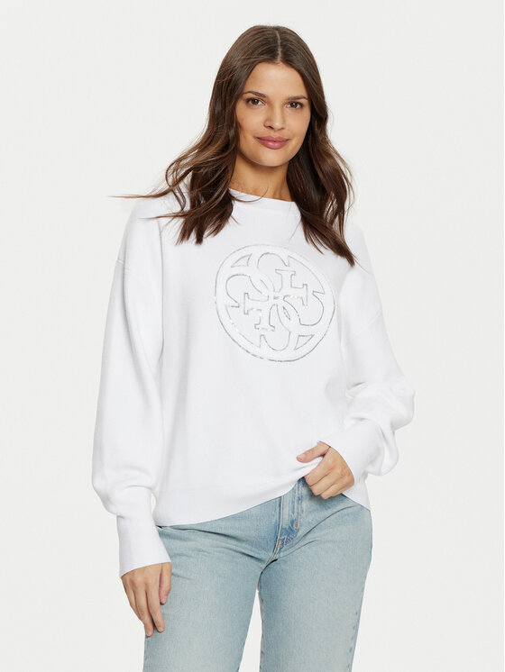 Guess Bluza W5RR40 Z26I2 Biały Regular Fit